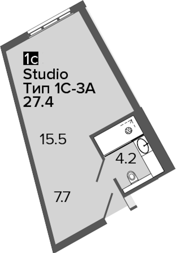 Квартира студия 27.4 м², 11/16 эт., Апарт-отель «ARTSTUDIO M103»